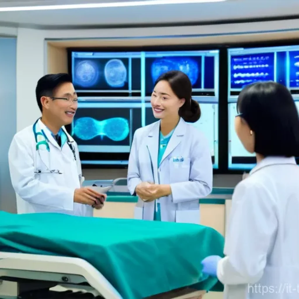 중화민국과 WHO 관계 - A vibrant, modern Taiwanese hospital scene, focusing on the National Health Insurance's success. Div...