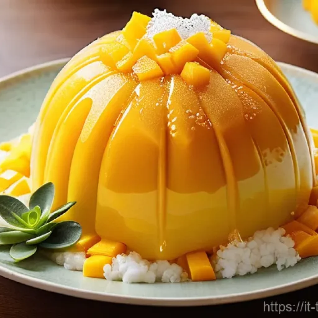 대만에서 인기 있는 디저트 - **Taiwanese Mango Bao Bing:** A hyperrealistic, vibrant close-up shot of a gigantic bowl of Taiwanes...