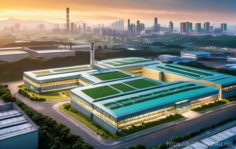 대만에서 열리는 국제 이벤트 - **Prompt: "A high-angle shot of a futuristic, pristine semiconductor factory in Taiwan at sunset. Th...