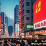 중화민국과 중화인민공화국 차이 - A detailed, realistic digital painting of the political and cultural contrast between Taiwan and Mai...