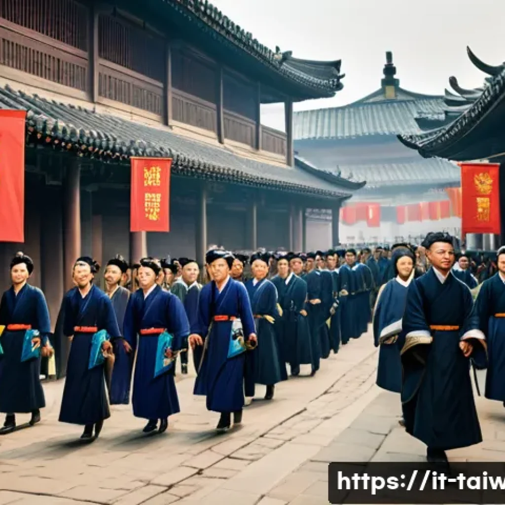 중화민국 독립과정 역사 - A detailed historical scene depicting the late Qing dynasty China in the early 20th century, showing...
