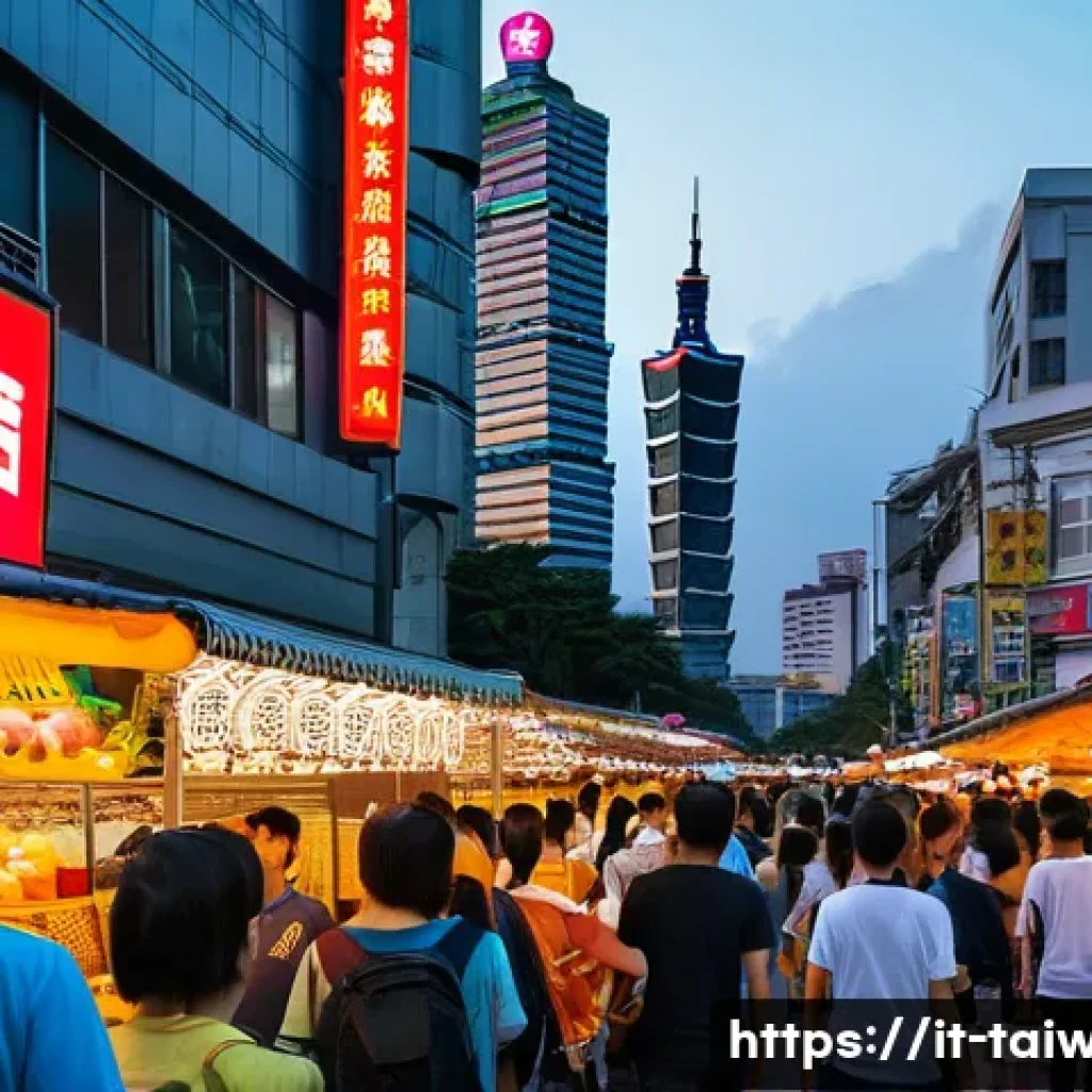 타이베이 101 전망대 가는 법 - A bustling Taipei city scene featuring the iconic Taipei 101 skyscraper in the background during sun...
