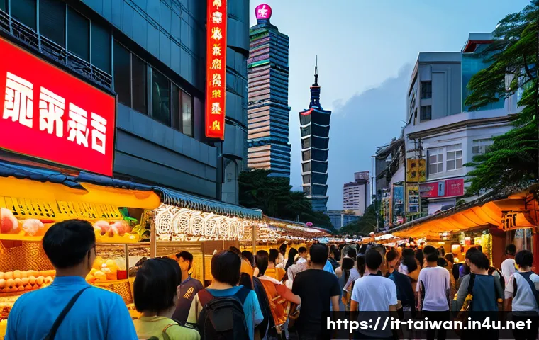 타이베이 101 전망대 가는 법 - A bustling Taipei city scene featuring the iconic Taipei 101 skyscraper in the background during sun...