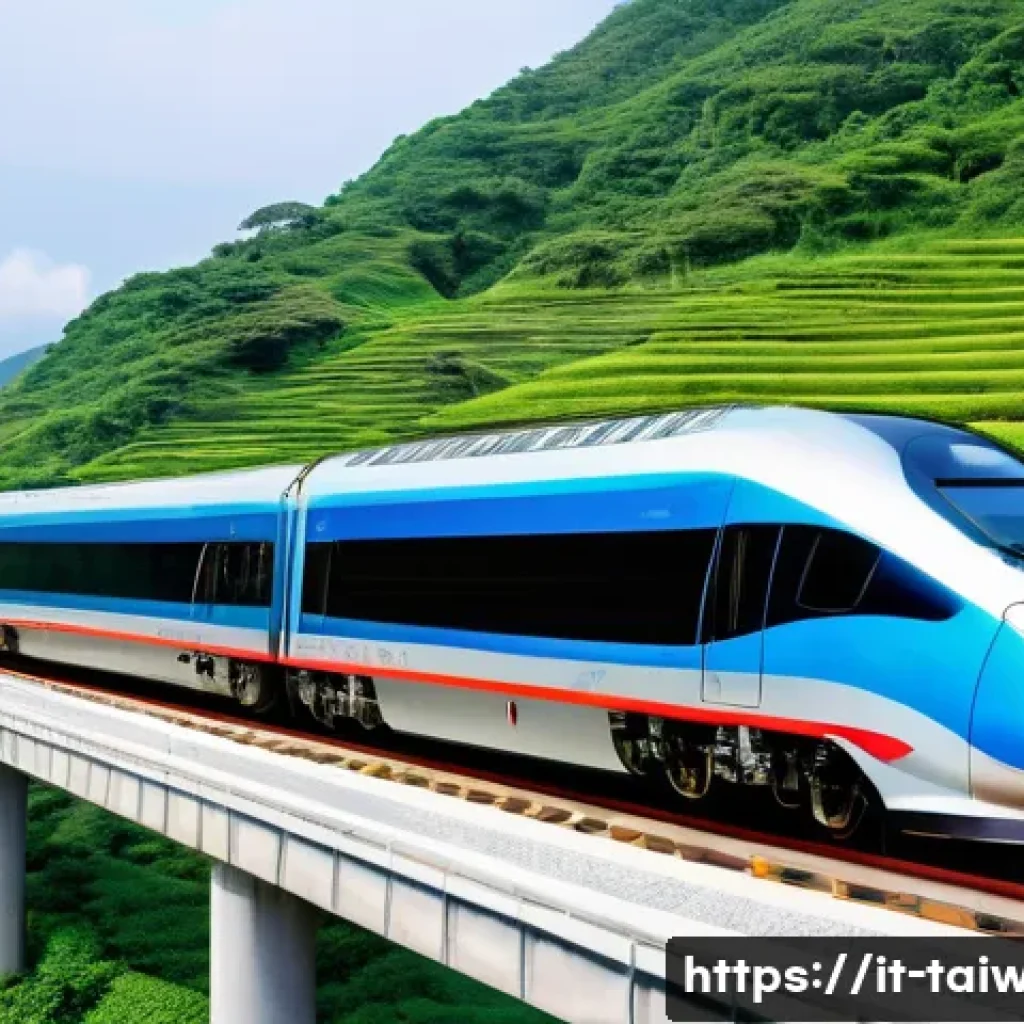 대만 내륙 교통 수단 가이드 - A sleek Taiwan High Speed Rail train speeding along the western coastline, modern design with smooth...