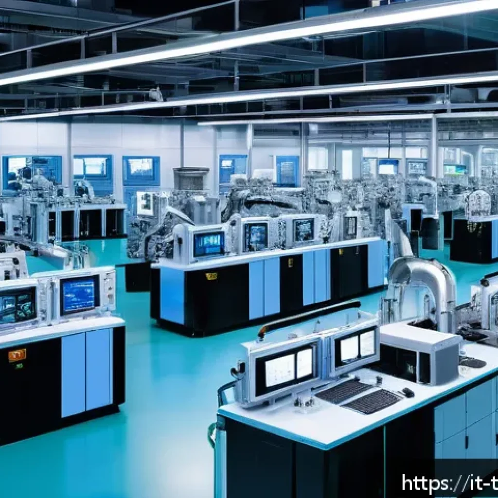 대만 중국 간 무역 현황 - A dynamic, detailed illustration of a bustling semiconductor manufacturing facility in Taiwan, showc...