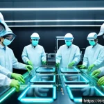 대만의 경제 발전과 기술 산업 - A high-tech semiconductor manufacturing facility in Taiwan, showcasing advanced cleanroom environmen...